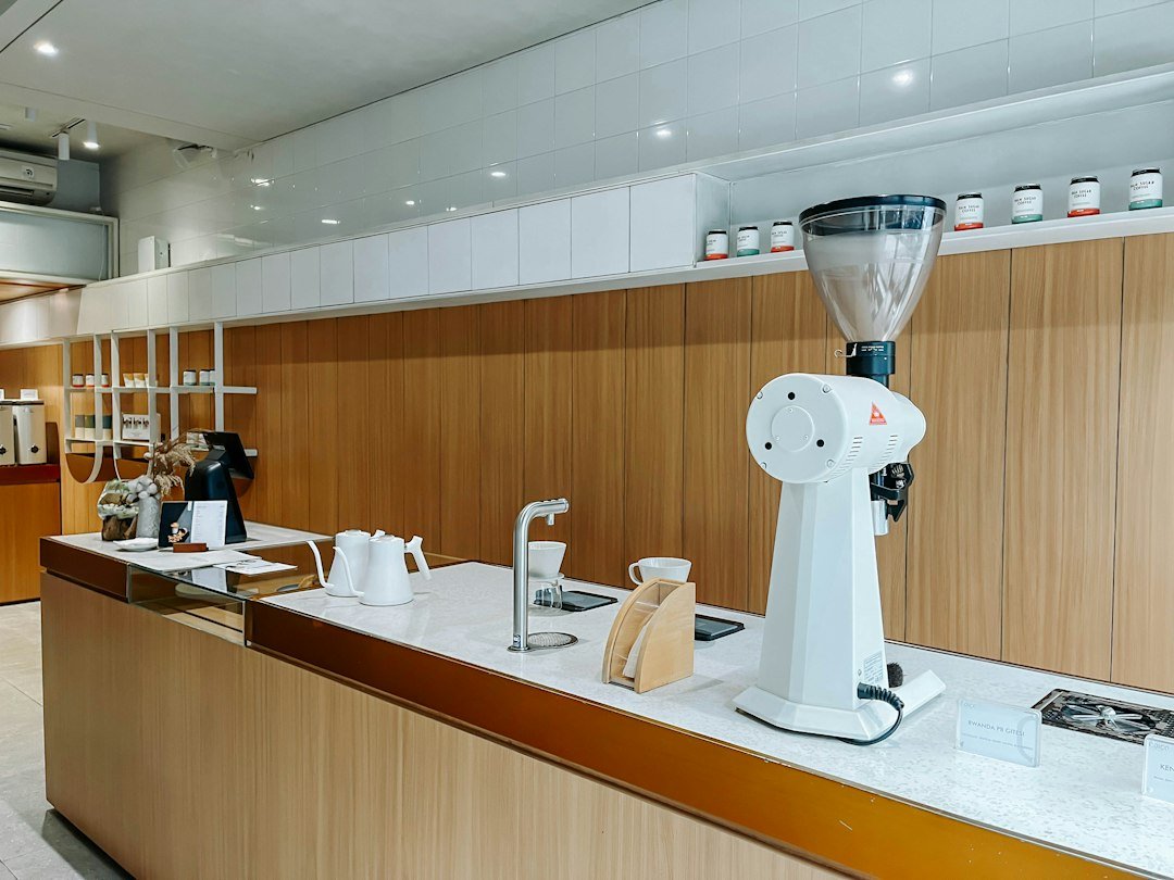 A kitchen with a counter and a blender on it