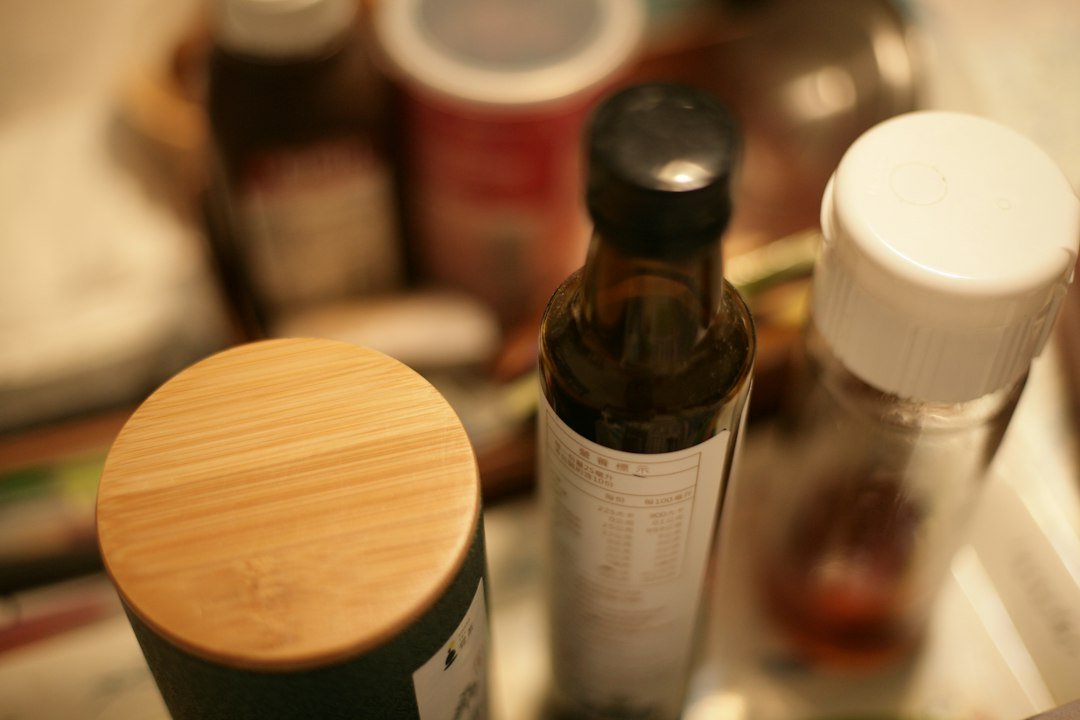 Assortment of bottles and containers on a shelf